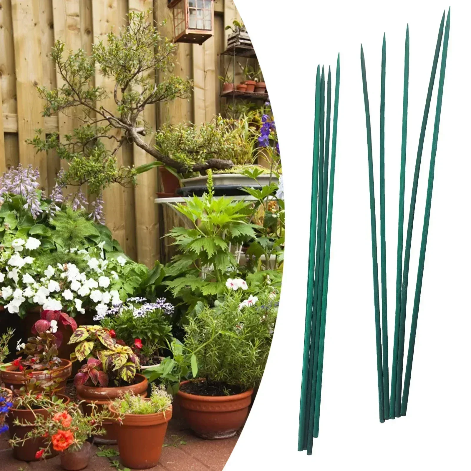 Gardening Tools Shop - 10 PC 40 ซม.Plant Stake ชุดไม้ดอกไม้ไม้ไผ่สีเขียว-พืชสนับสนุน