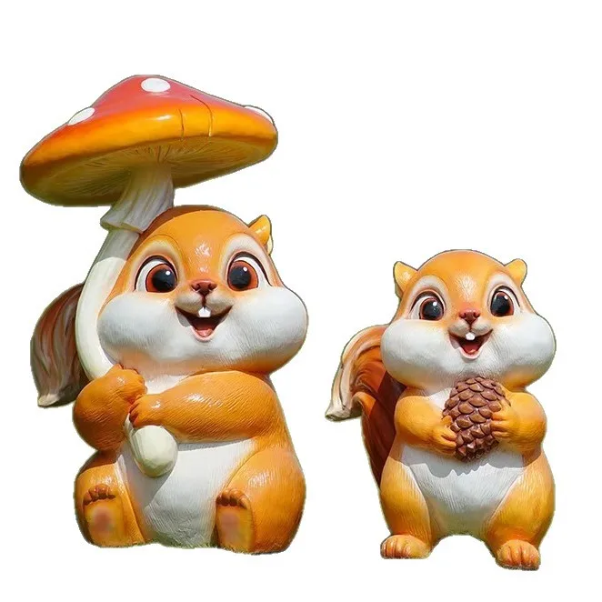 Gardening Tools Cartoon - ประติมากรรมกระรอกการ์ตูนไฟเบอร์กลาสสำหรับตกแต่งสวนสาธารณะ ภูมิทัศน์กลางแจ้ง สนามหญ้า ชุมชน ฝ่ายขาย