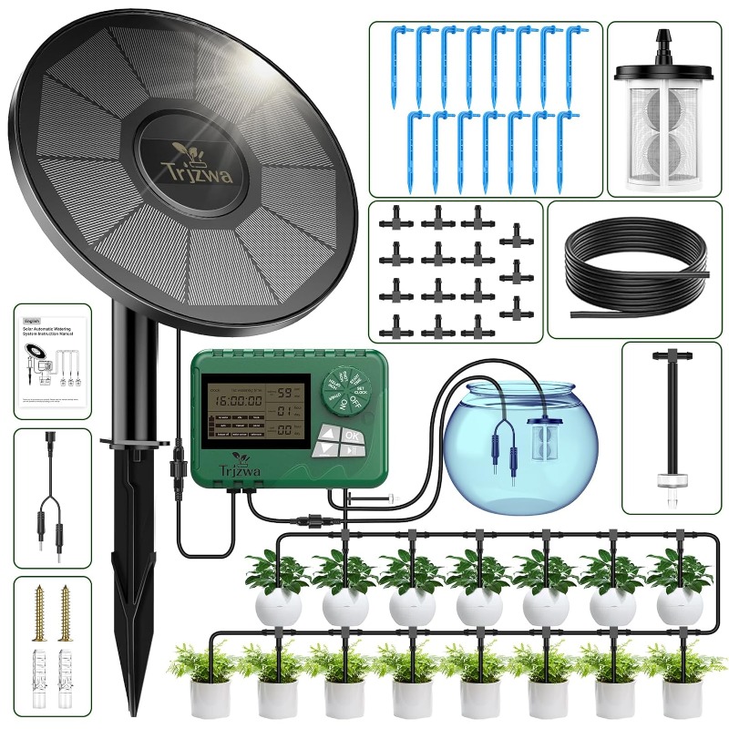 Automatic Plant Waterer - อุปกรณ์ชลประทานพลังงานแสงอาทิตย์เรือนกระจกชลประทานหยดชลประทานชุด 15M ท่อสําหรับกระถางต้นไม้พร้อมตัวจับเวลาอัตโนมัติ