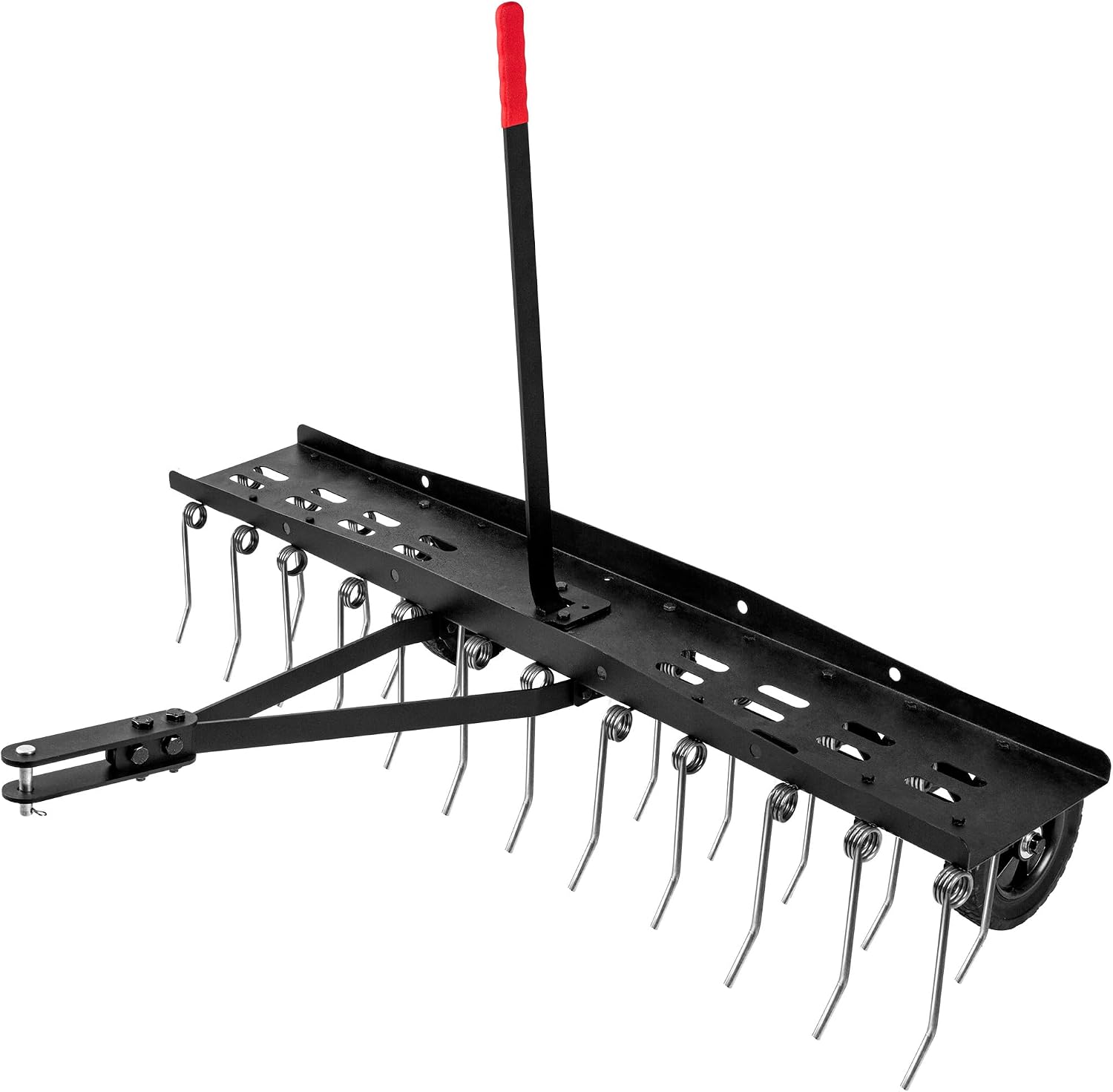 Gardening Tools And Equipment - อุปกรณ์คราดพรวนดินแบบลากจูงสำหรับสนามหญ้า, อุปกรณ์ระบายอากาศสำหรับหญ้าแบบสปริงเหล็กแข็งแรงทนทาน, อุปกรณ์สำหรับรถตัดหญ้าแบบนั่งขับในสวน, สีดำ, 1 ชิ้น