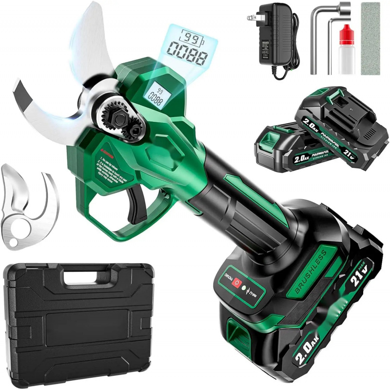 Pruning Shears - กรรไกรตัดแต่งกิ่งไฟฟ้าไร้สายแบบไร้แปรงถ่าน เส้นผ่านศูนย์กลางการตัดขนาดใหญ่ เครื่องตัดแต่งสวนแบบใช้แบตเตอรี่ จัดส่งฟรี