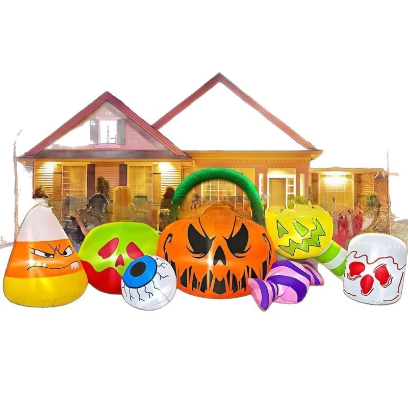 Gardening Tools Cartoon - ฟักทองเป่าลมฮาโลวีน รูปแบบขนมหวาน พร้อมไฟ LED ประดับตกแต่งสวน ของตกแต่งการ์ตูนเป่าลม
