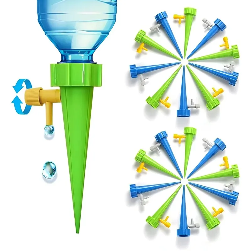 Root Watering Spike - ระบบให้น้ำต้นไม้แบบหยดน้ำอัตโนมัติ 32/64 ชิ้น พร้อมหัวจ่ายน้ำปรับได้ สำหรับขวดน้ำ ใช้ได้กับพืชในร่ม