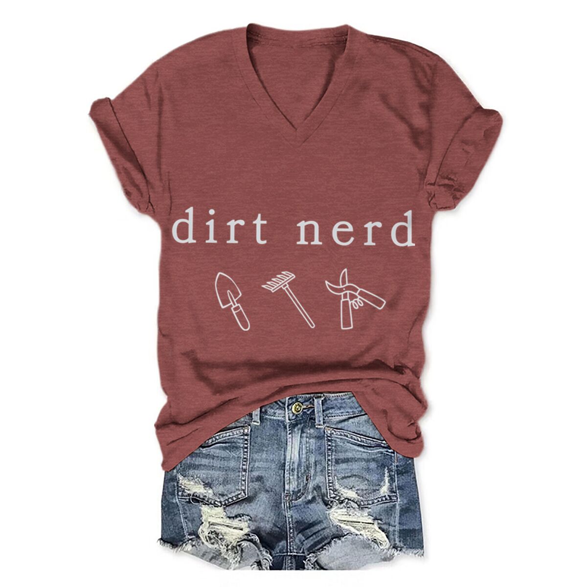 เสื้อยืดลายกราฟิก Dirt Nerd Ga - Gardening Tools Cartoon บทวิจารณ์และราคา